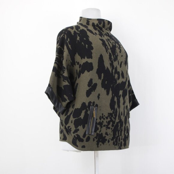 Joseph Ribkoff Top Sz XL Black Olive Green Faux Leather Trim Viscose Rayon Top - Picture 4 of 11